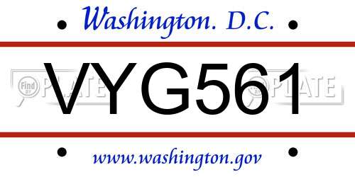 VYG561 District Of Columbia License Plate