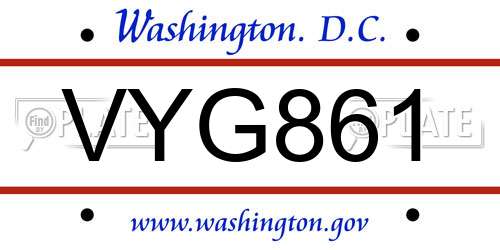 VYG861 District Of Columbia License Plate