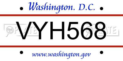 VYH568 District Of Columbia License Plate
