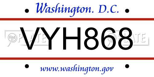 VYH868 District Of Columbia License Plate