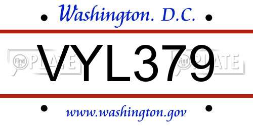 VYL379 District Of Columbia License Plate