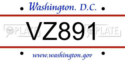 VZ891 District Of Columbia License Plate
