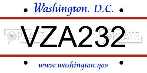 VZA232 District Of Columbia License Plate