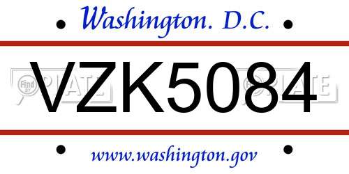 VZK5084 District Of Columbia License Plate