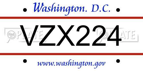 VZX224 District Of Columbia License Plate