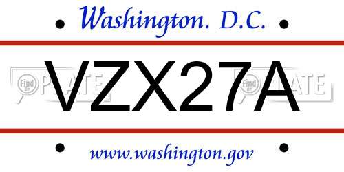 VZX27A District Of Columbia License Plate