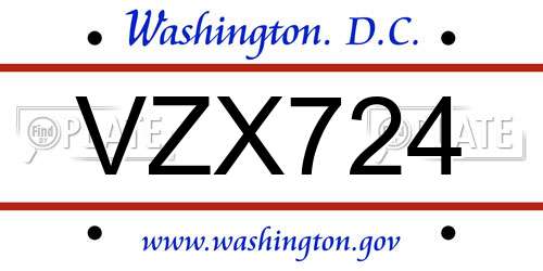 VZX724 District Of Columbia License Plate