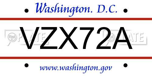 VZX72A District Of Columbia License Plate