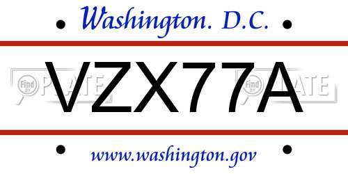 VZX77A District Of Columbia License Plate