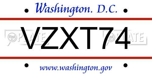 VZXT74 District Of Columbia License Plate