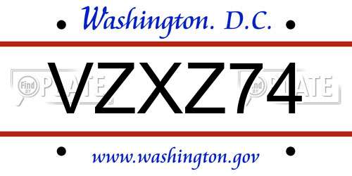 VZXZ74 District Of Columbia License Plate