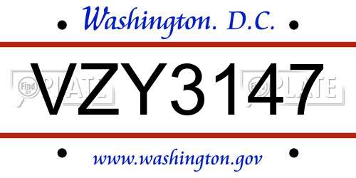 VZY3147 District Of Columbia License Plate