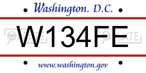 W134FE District Of Columbia License Plate