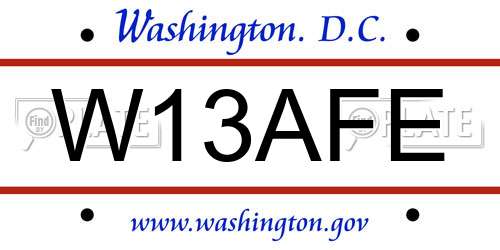 W13AFE District Of Columbia License Plate