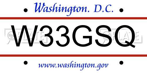 W33GSQ District Of Columbia License Plate