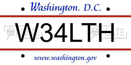 W34LTH District Of Columbia License Plate