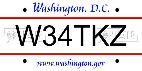W34TKZ District Of Columbia License Plate