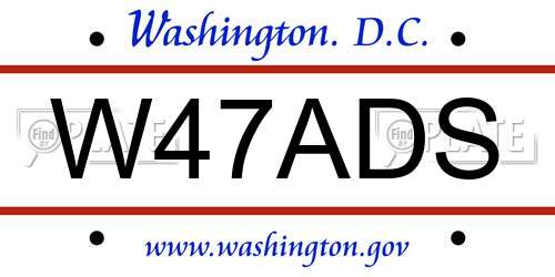 W47ADS District Of Columbia License Plate