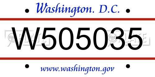 W505035 District Of Columbia License Plate