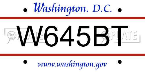 W645BT District Of Columbia License Plate