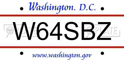 W64SBZ District Of Columbia License Plate