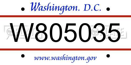 W805035 District Of Columbia License Plate