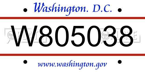 W805038 District Of Columbia License Plate