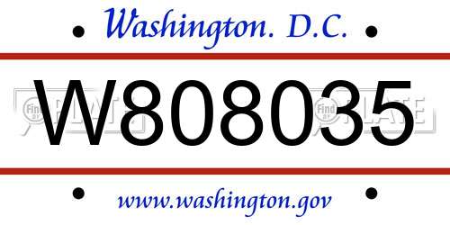 W808035 District Of Columbia License Plate