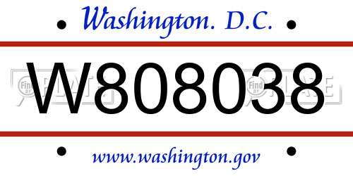 W808038 District Of Columbia License Plate