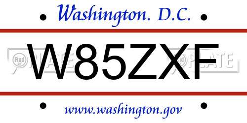 W85ZXF District Of Columbia License Plate