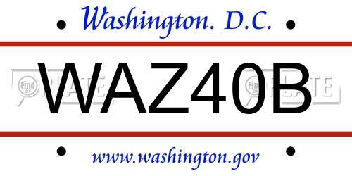 WAZ40B District Of Columbia License Plate