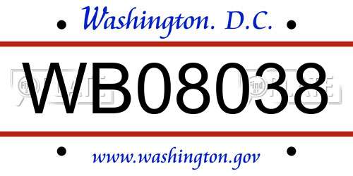 WB08038 District Of Columbia License Plate