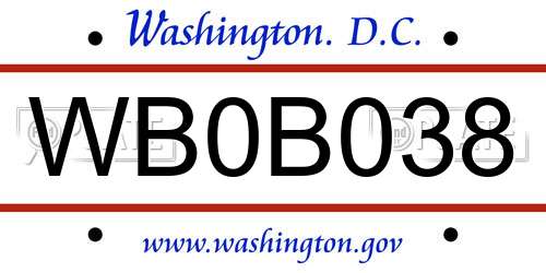 WB0B038 District Of Columbia License Plate
