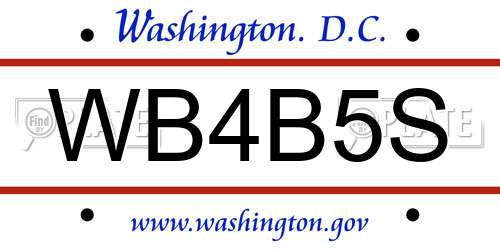 WB4B5S District Of Columbia License Plate
