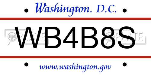 WB4B8S District Of Columbia License Plate