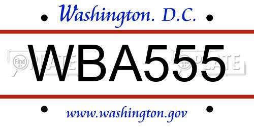 WBA555 District Of Columbia License Plate