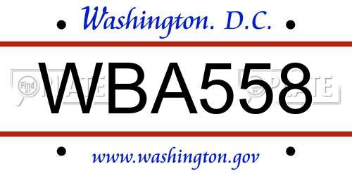 WBA558 District Of Columbia License Plate