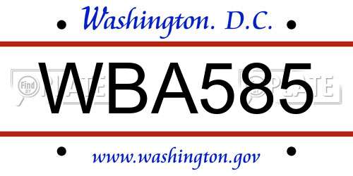 WBA585 District Of Columbia License Plate