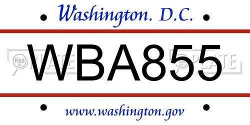 WBA855 District Of Columbia License Plate