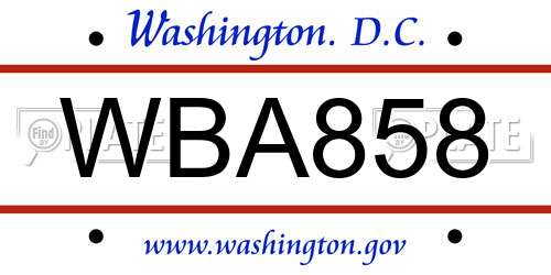 WBA858 District Of Columbia License Plate