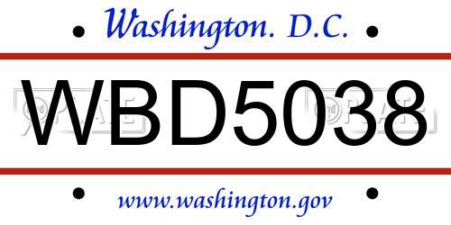 WBD5038 District Of Columbia License Plate