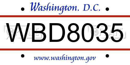 WBD8035 District Of Columbia License Plate