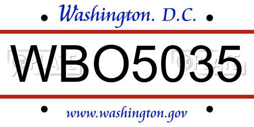 WBO5035 District Of Columbia License Plate