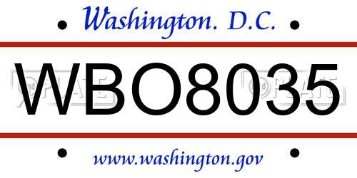 WBO8035 District Of Columbia License Plate