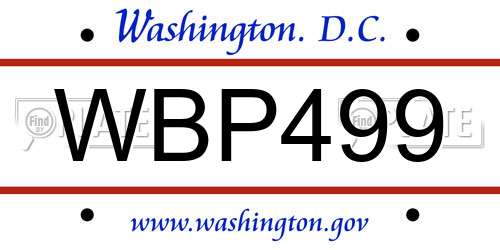 WBP499 District Of Columbia License Plate