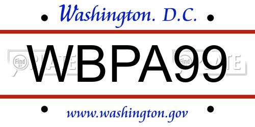 WBPA99 District Of Columbia License Plate