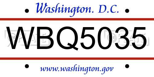 WBQ5035 District Of Columbia License Plate