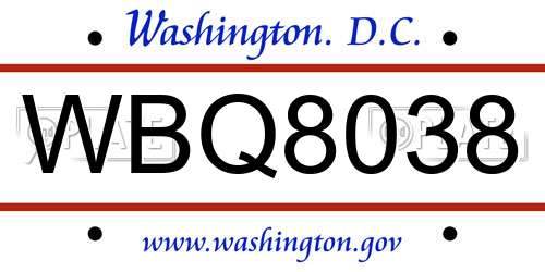 WBQ8038 District Of Columbia License Plate