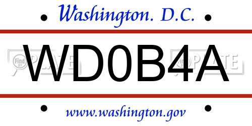 WD0B4A District Of Columbia License Plate