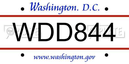 WDD844 District Of Columbia License Plate